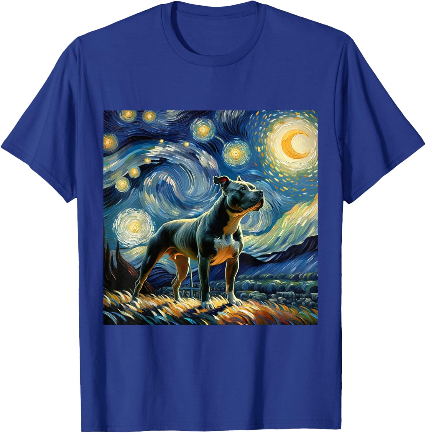 Pitbull Starry Night Shirt Vincent Van Gogh Art Dog T-Shirt - T-Shirt | Royal