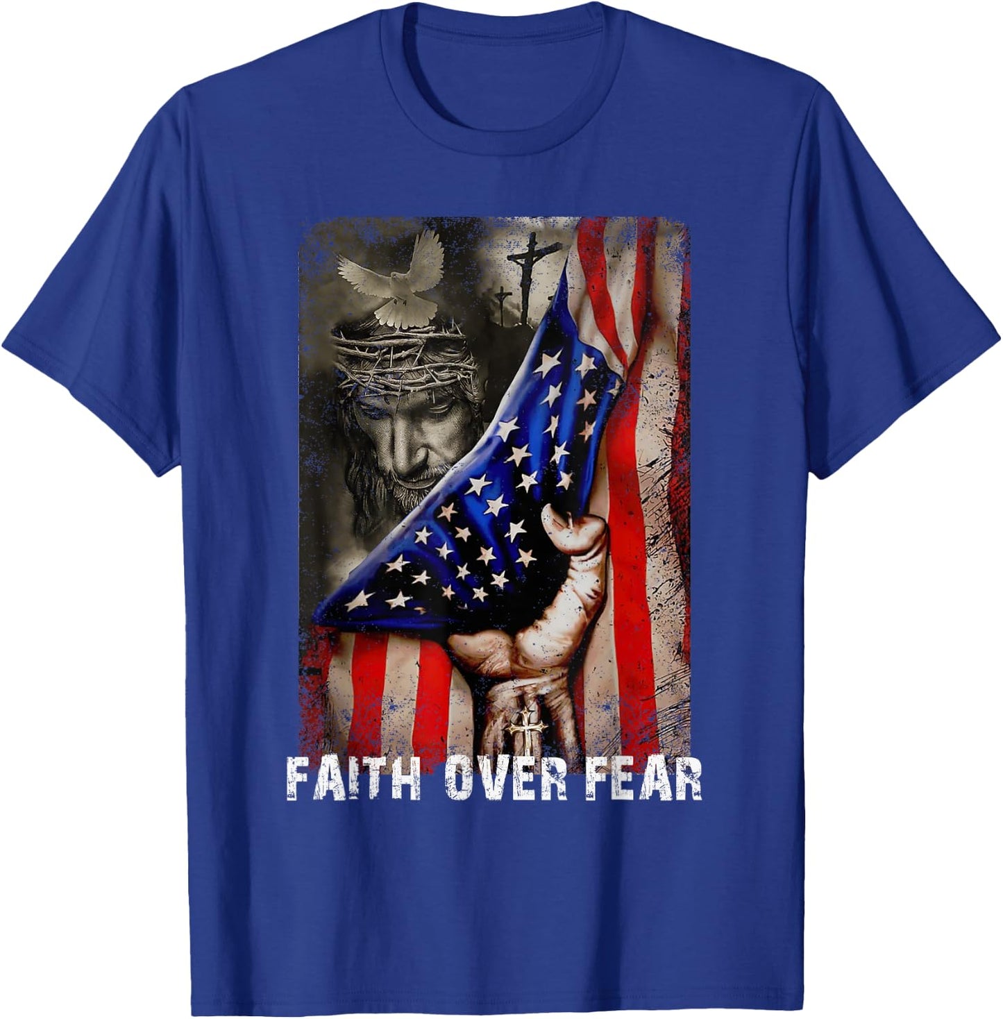 Vintage Faith Over Fear God Jesus Christian Flag 4th Of July Kids Men T-Shirt - T-Shirt | Royal