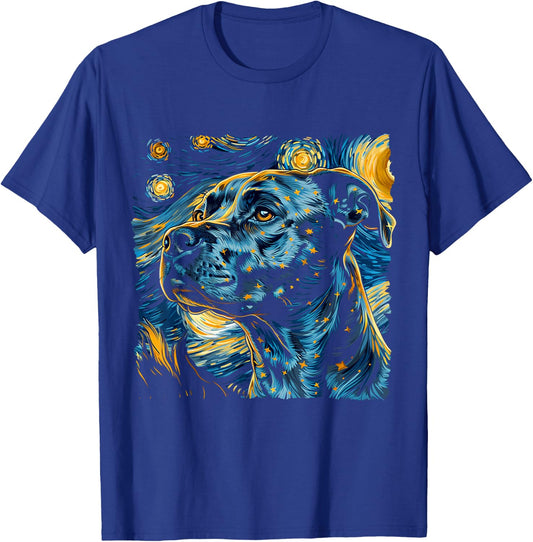 Starry Night Pitbull Van Gogh pitbull Funny Rodent Animal T-Shirt - T-Shirt | Royal
