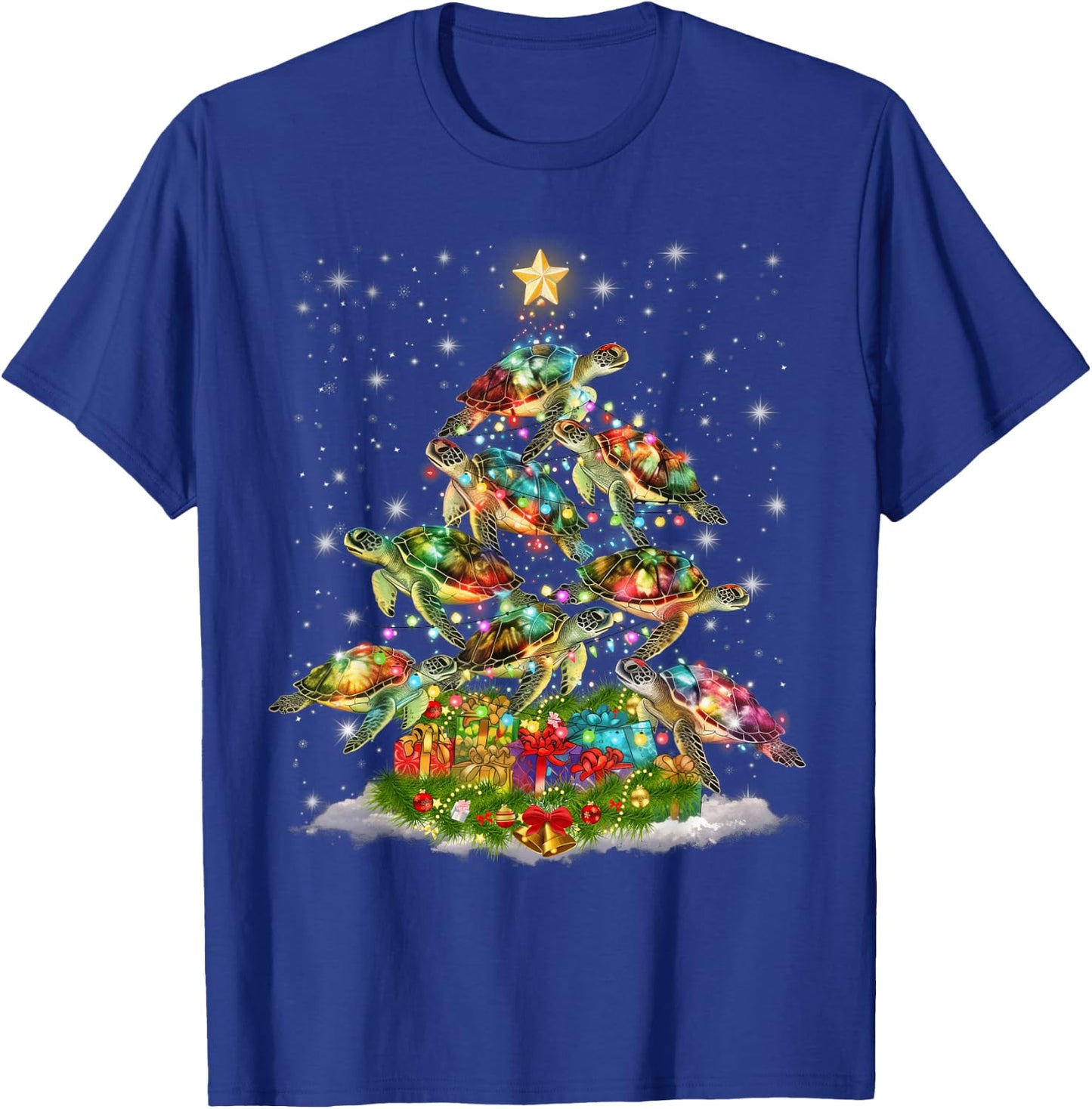 Sea Turtles Christmas Tree Lights Santa Hat Merry Christmas T-Shirt - T-Shirt | Royal