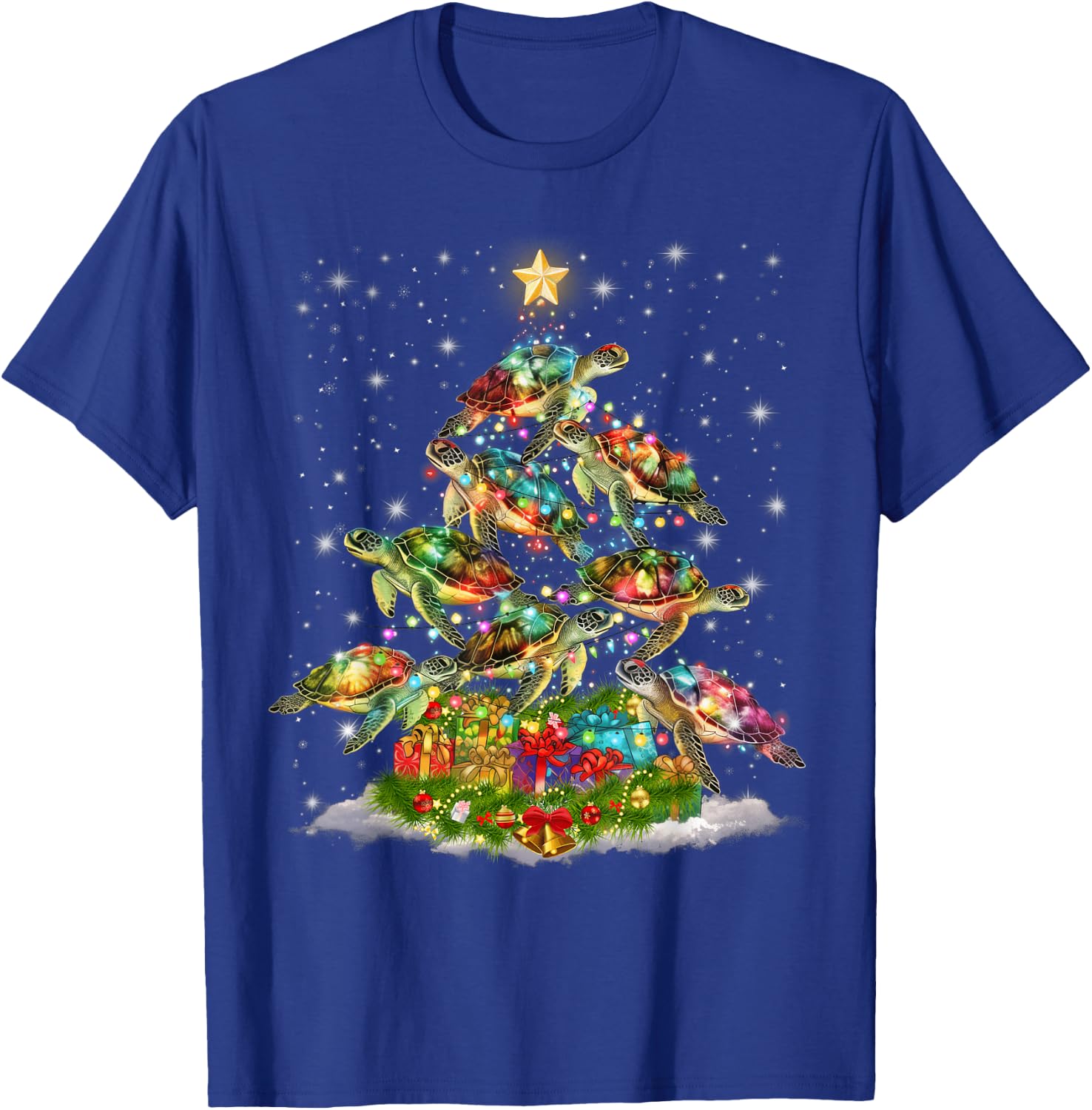 Sea Turtles Christmas Tree Lights Santa Hat Merry Christmas T-Shirt - T-Shirt | Royal