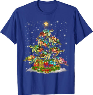 Sea Turtles Christmas Tree Lights Santa Hat Merry Christmas T-Shirt - T-Shirt | Royal
