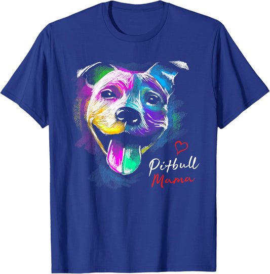 Cute, Arty, Multicolour Pitbull Mama design for a Pittie mom T-Shirt - T-Shirt | Royal