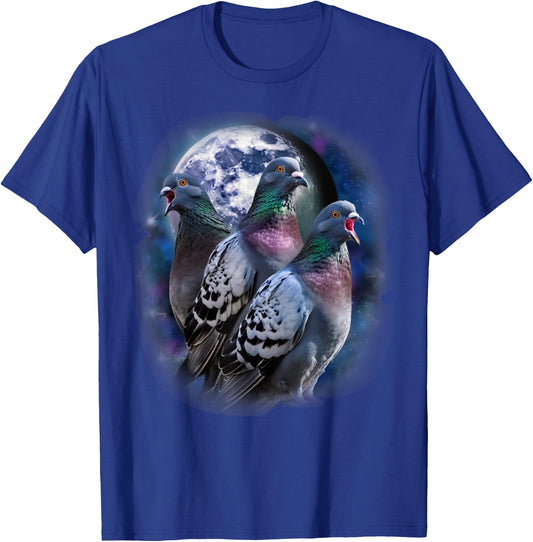 Three Pigeon Howling At The Moon Funny Pigeon Bird Lover T-Shirt - T-Shirt | Royal