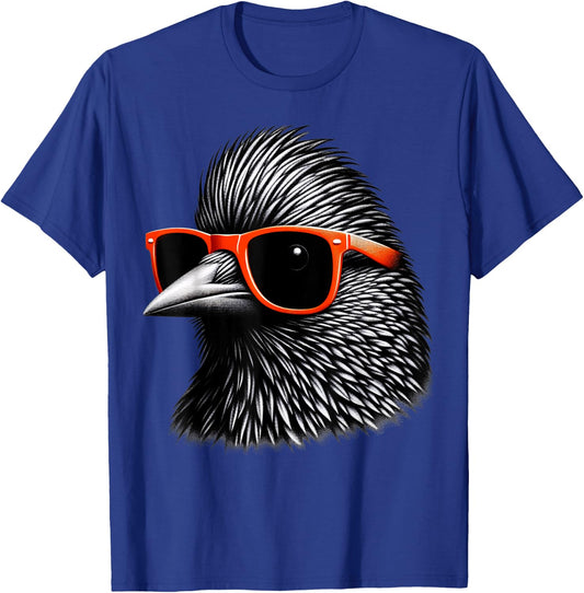 Cool Starling Bird Wearing Sunglasses Graphic Art T-Shirt - T-Shirt | Royal
