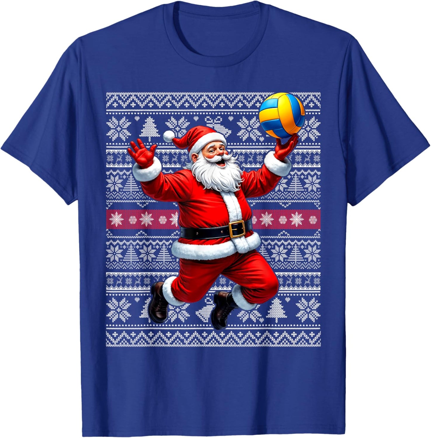 Funny Santa Playing Volleyball Ugly Christmas Sweater Xmas T-Shirt - T-Shirt | Royal