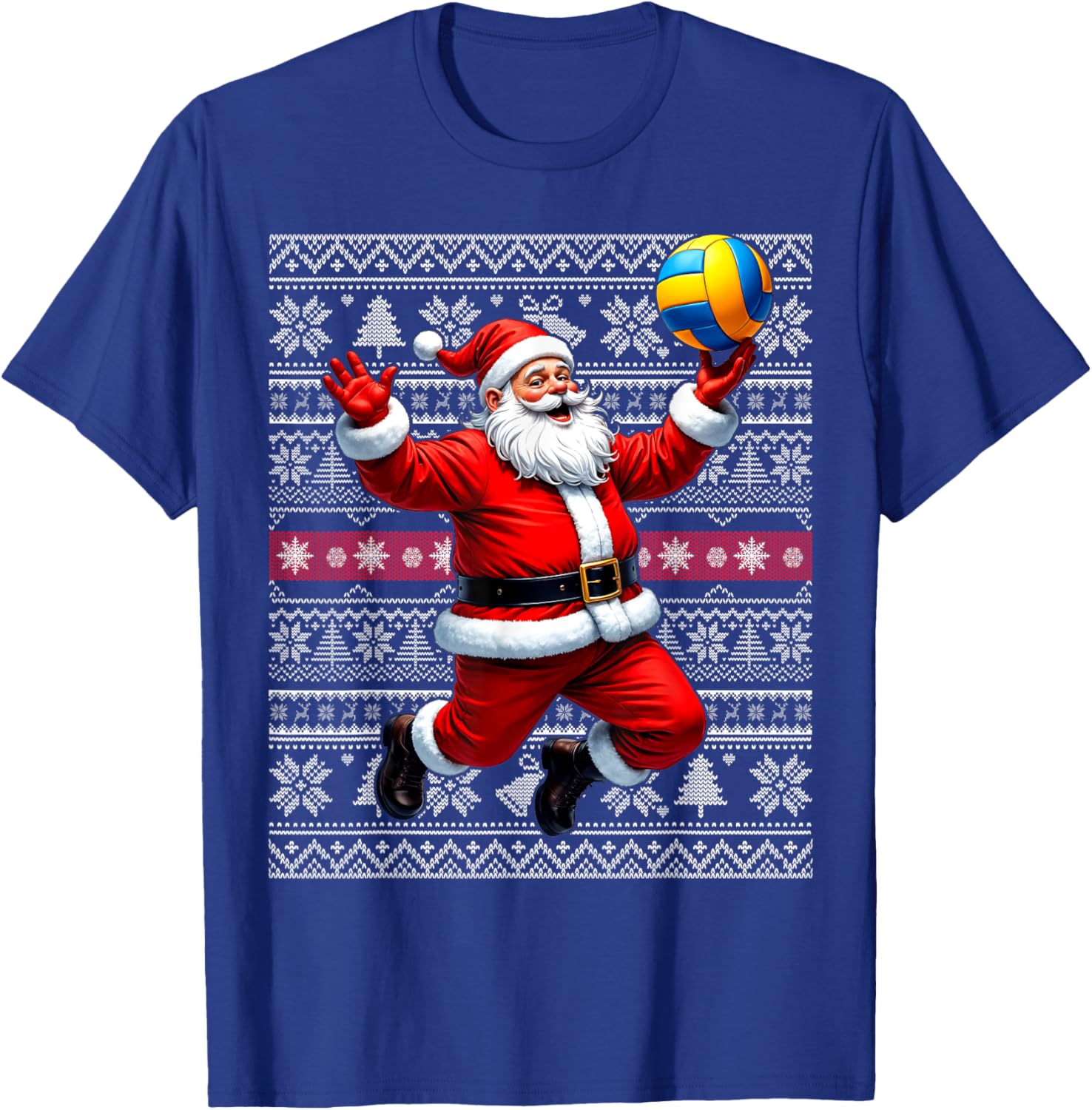 Funny Santa Playing Volleyball Ugly Christmas Sweater Xmas T-Shirt - T-Shirt | Royal