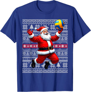 Funny Santa Playing Volleyball Ugly Christmas Sweater Xmas T-Shirt - T-Shirt | Royal