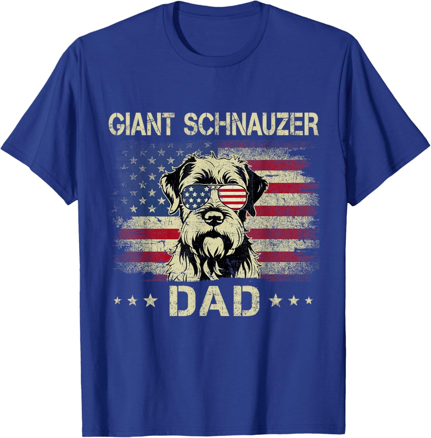 Giant Schnauzer Dad Dog Vintage American Flag 4th Of July Men Women Kids T-Shirt - T-Shirt | Royal
