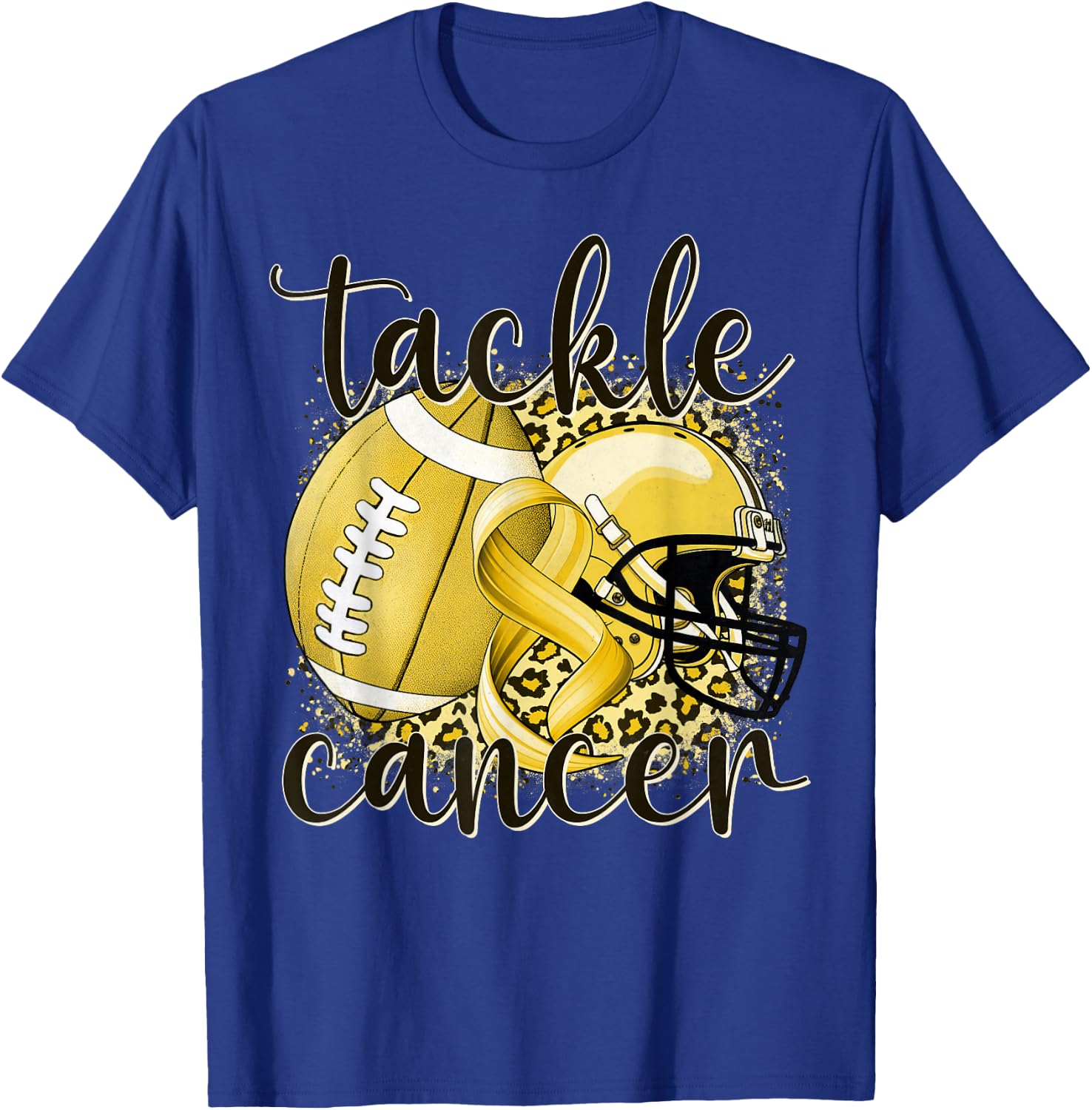 Tackle Childhood Cancer Football Lover Warrior Gold Ribbon T-Shirt - T-Shirt | Royal