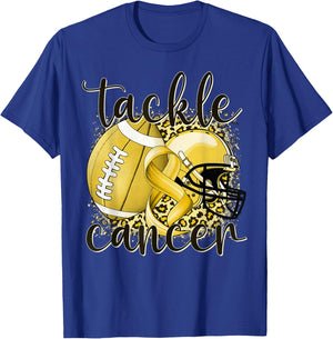 Tackle Childhood Cancer Football Lover Warrior Gold Ribbon T-Shirt - T-Shirt | Royal