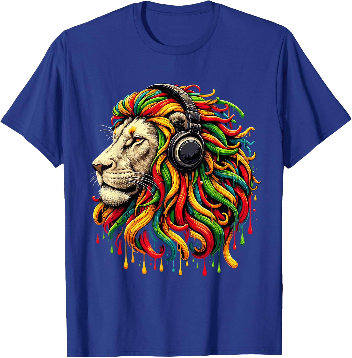 Rasta Reggae Headphones Jamaican Lion Music Judah T-Shirt - T-Shirt | Royal