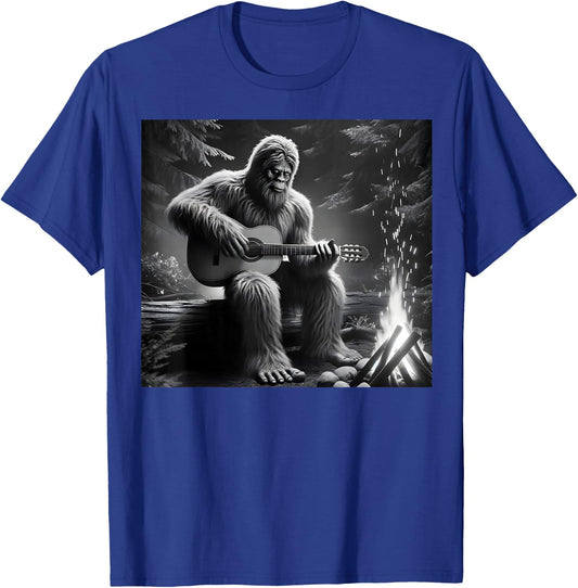 Bigfoot Playing Guitar Rock on Sasquatch Big Foot T-Shirt - T-Shirt | Royal
