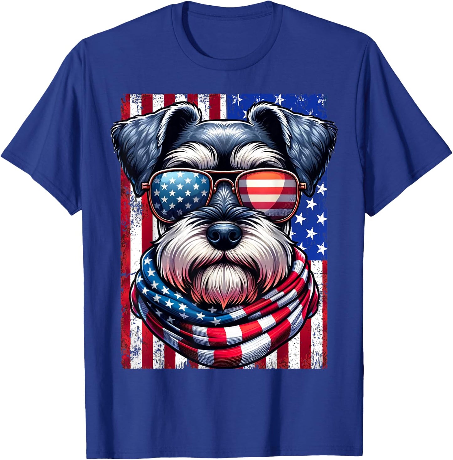 Miniature Schnauzer Dog American Flag Patriotic 4th of July T-Shirt - T-Shirt | Royal