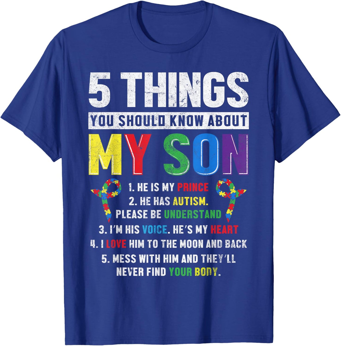Autism Awareness Support Autistic Child Son Kids for Mom Dad T-Shirt - T-Shirt | Royal