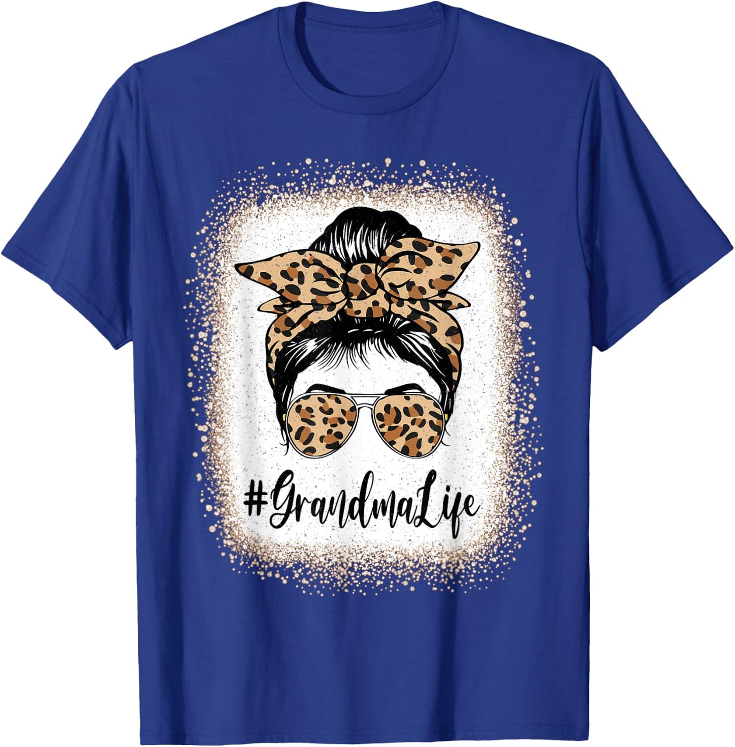 Grandma Life Bleached Leopard Messy Bun Mother's day T-Shirt - T-Shirt | Royal