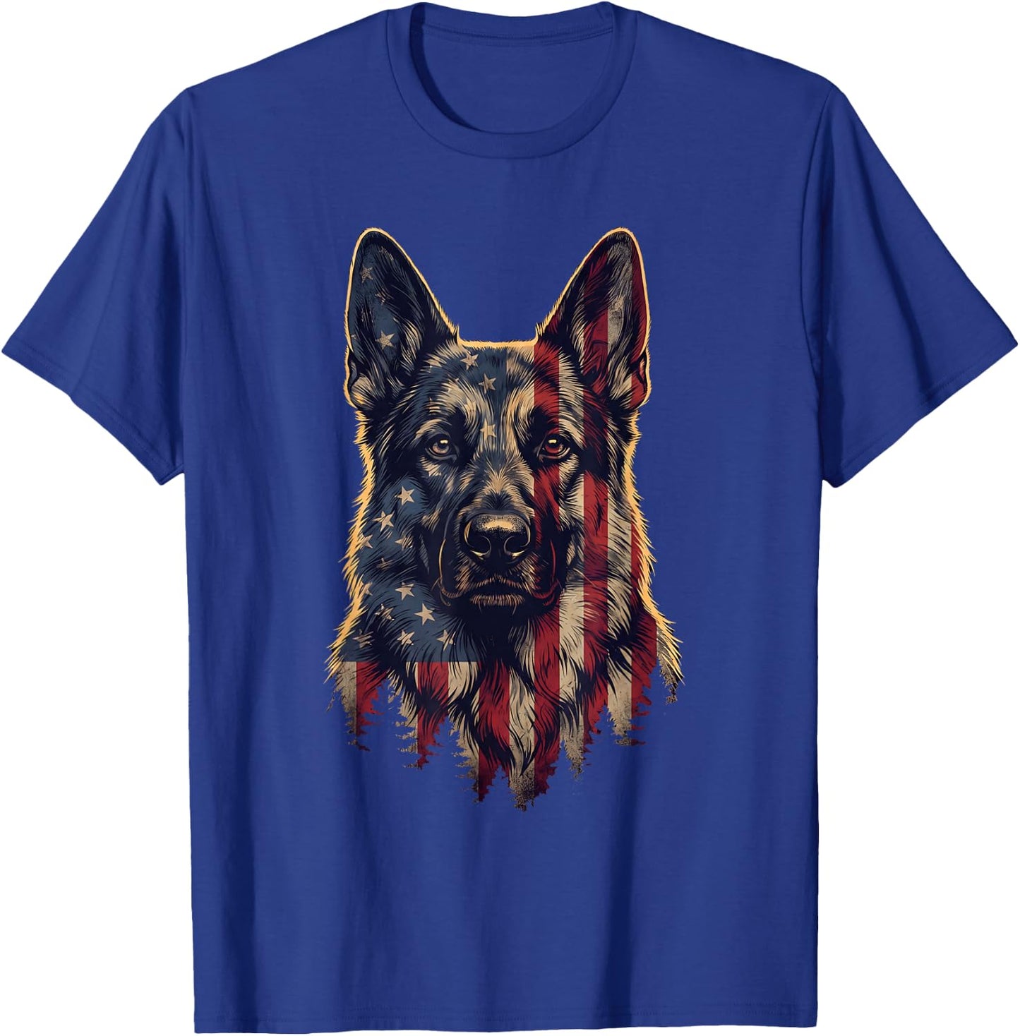German Shepherd American Flag USA Patriotic 4th of July T-Shirt - T-Shirt | Royal