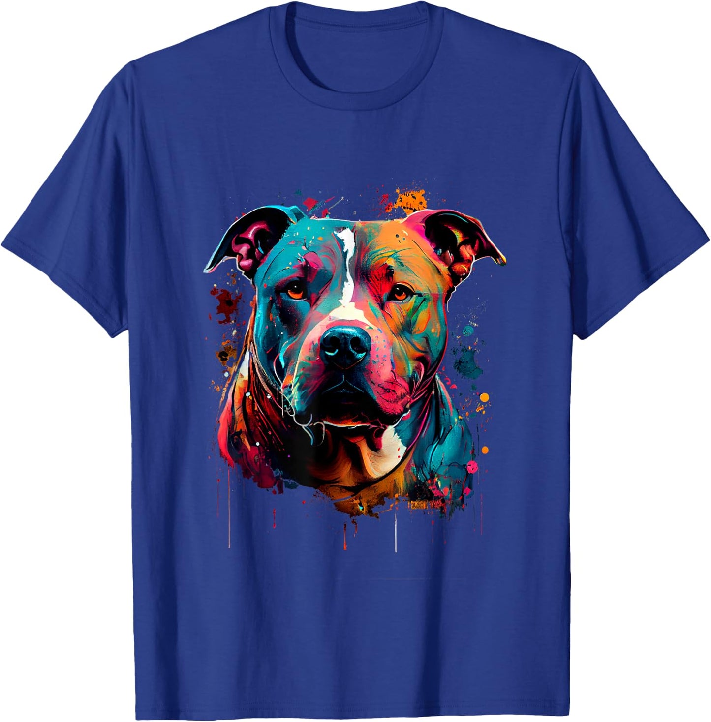 Vibrant Pitbull Painting Drip T-Shirt - T-Shirt | Royal