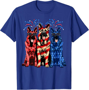 4th Of July German Shepherd American Flag Red White And Blue T-Shirt - T-Shirt | Royal