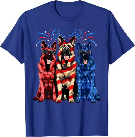 4th Of July German Shepherd American Flag Red White And Blue T-Shirt - T-Shirt | Royal