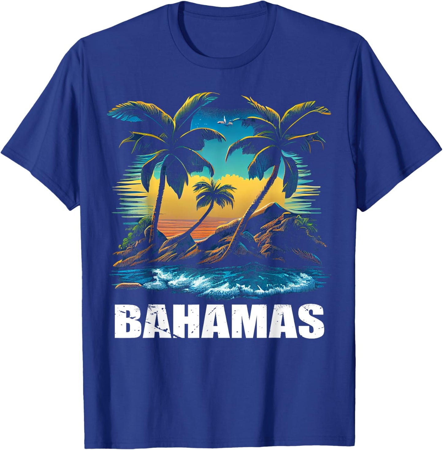 Retro Bahamas Sunset Vintage Vacation Souvenir T-Shirt - T-Shirt | Royal