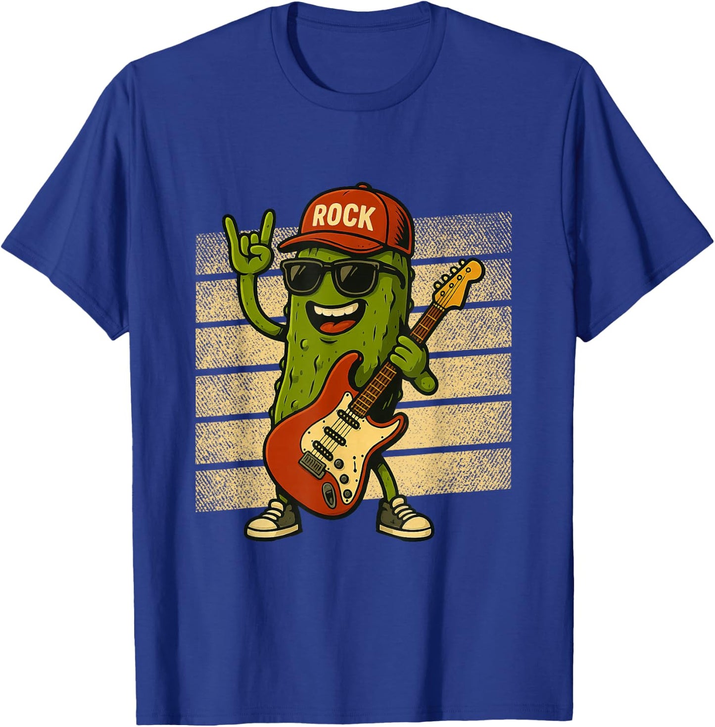 Pickle Playing Electric Guitar Rock Star Funny Pickles Lover T-Shirt - T-Shirt | Royal