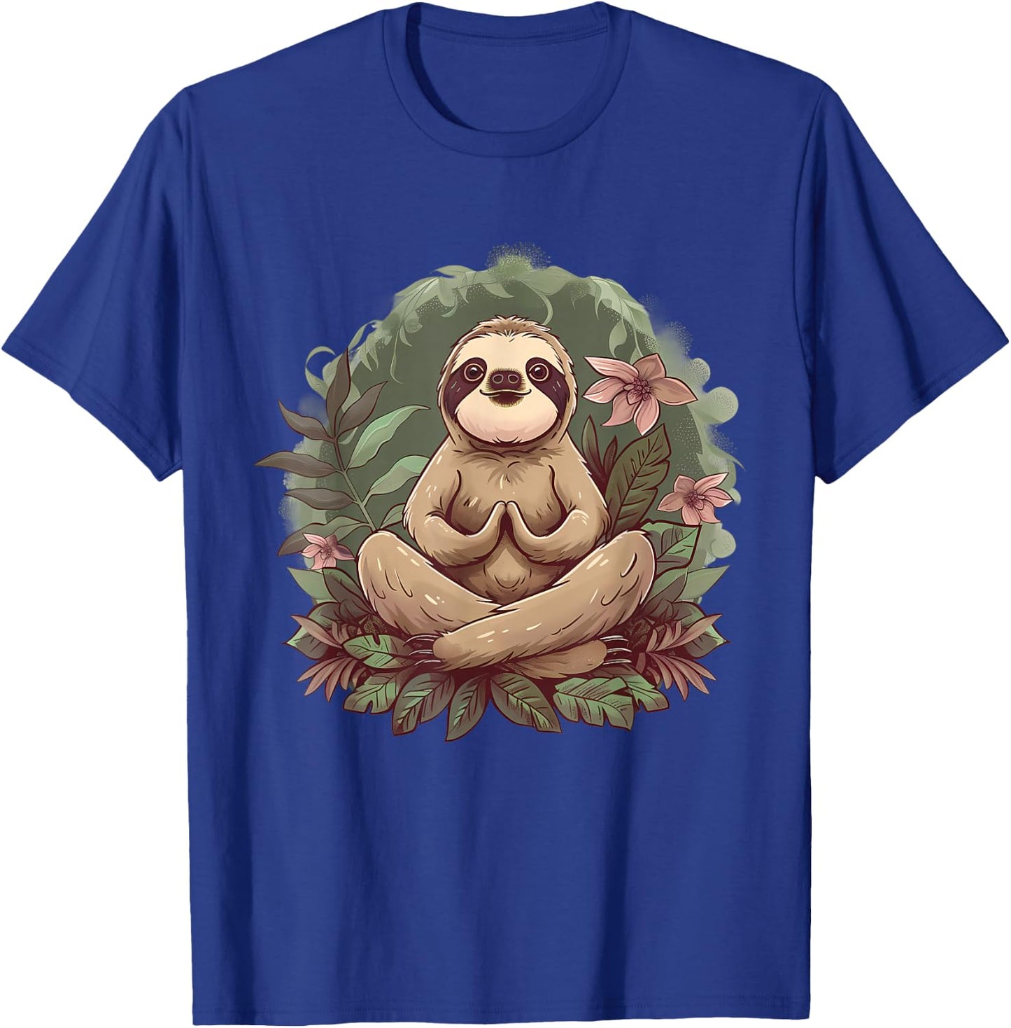 Sloth Meditation Spirituality Buddha Buddhist Floral Yoga T-Shirt - T-Shirt | Royal