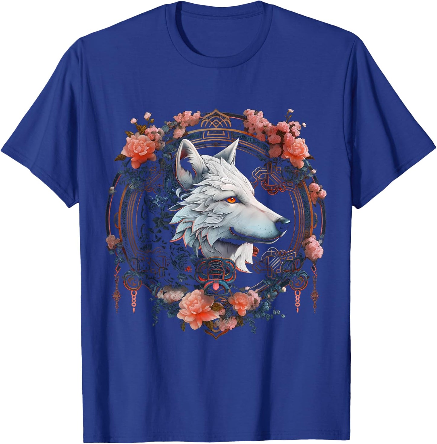 Wolf Flowers - Animal Lovers Animal Art Motif Wolf T-Shirt - T-Shirt | Royal