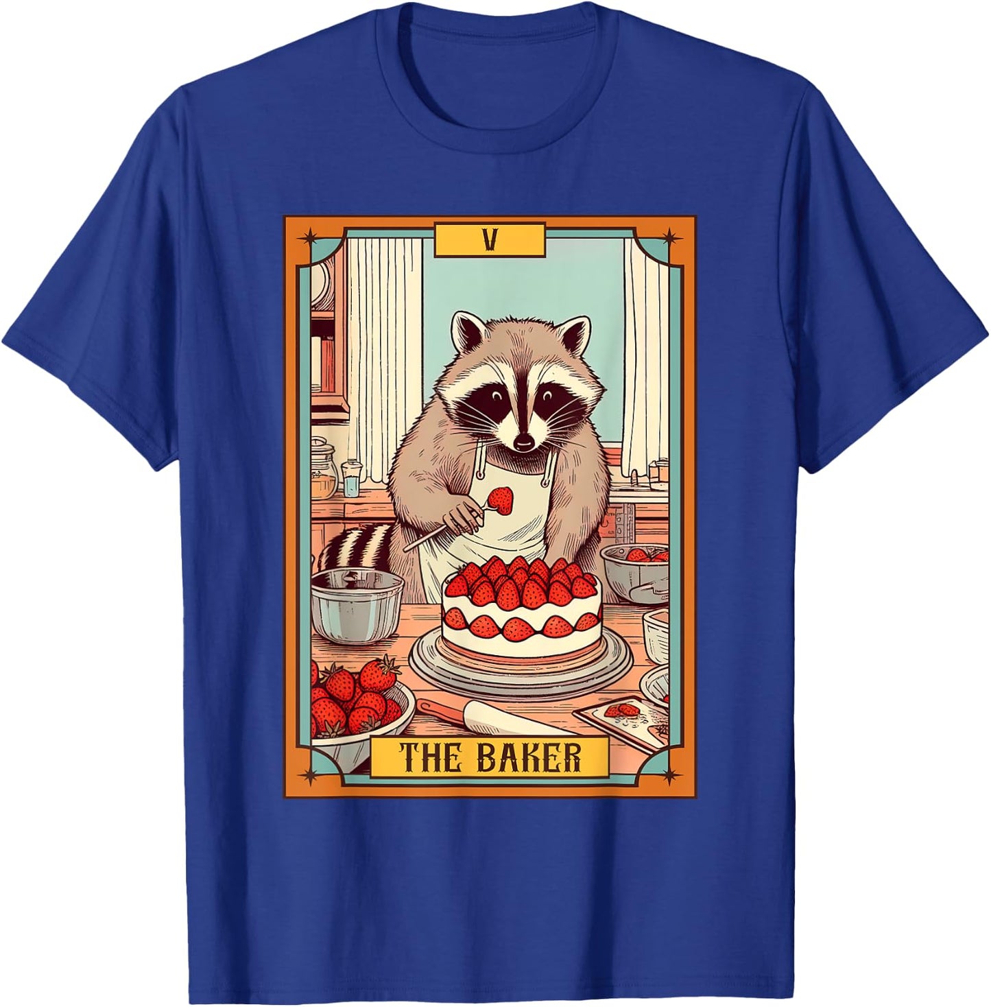 Baker Baking Lover Racoon making Cake The Baker Tarot Card T-Shirt - T-Shirt | Royal