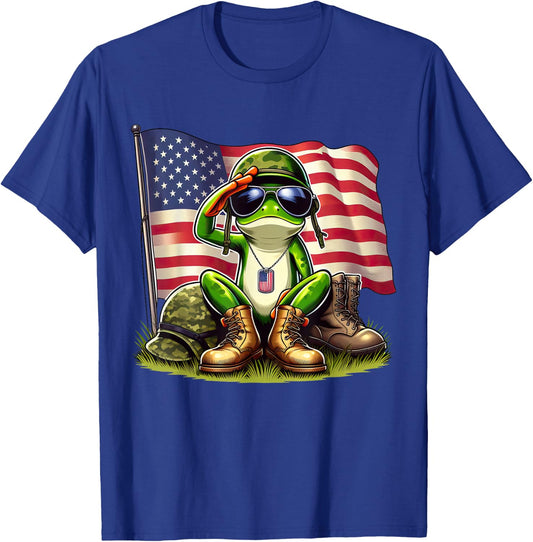Salute Frog American USA Flag Memorial Day 4th of July T-Shirt - T-Shirt | Royal