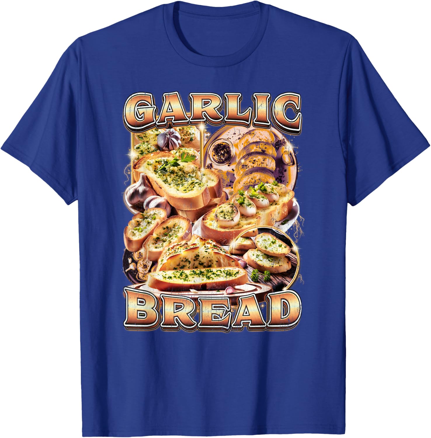 Bootleg Rap Style Garlic Bread Meme Food Ironic Vintage 90s T-Shirt - T-Shirt | Royal