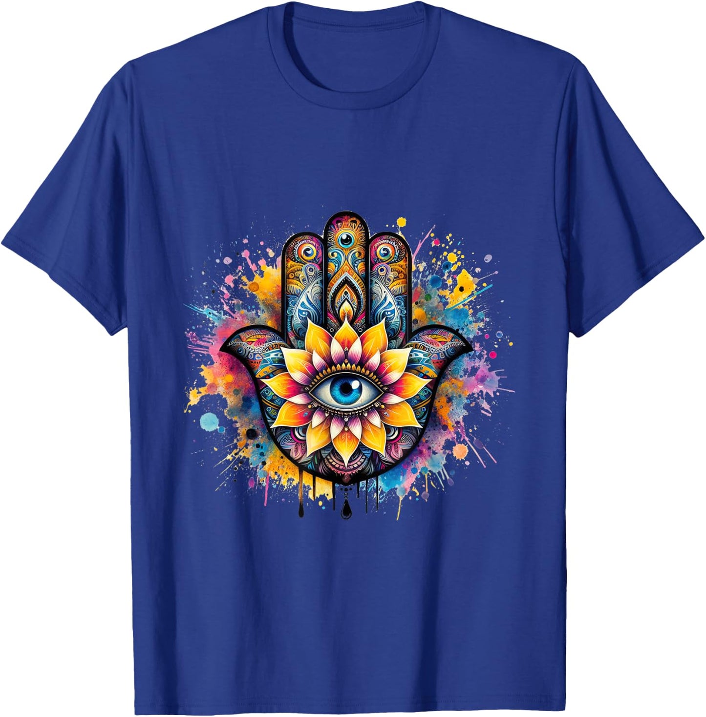 Beautiful Hamsa Hand Colorful with Fatima Eye and Lotus T-Shirt - T-Shirt | Royal