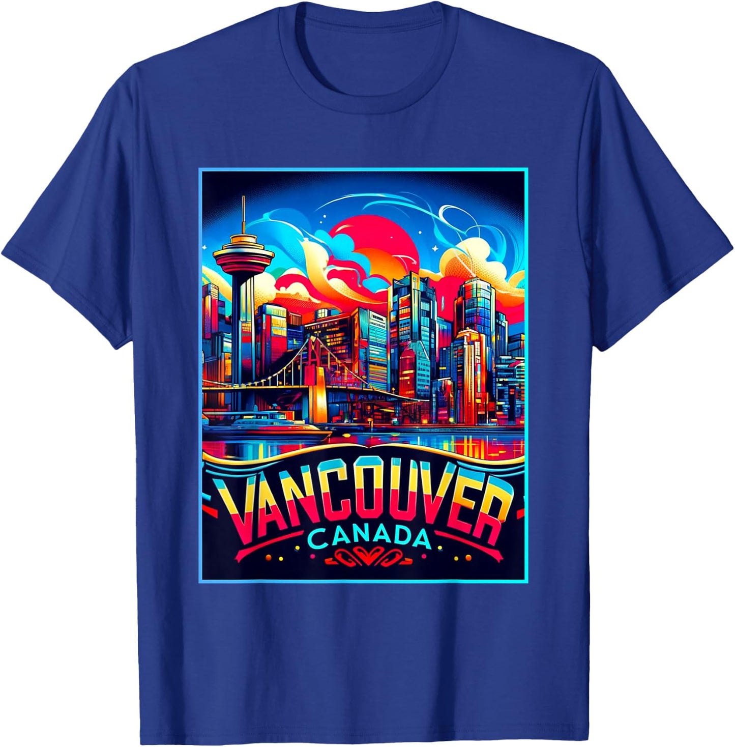 Vancouver Canada Shirt Family Trip 80s Retro City Skyline T-Shirt - T-Shirt | Royal