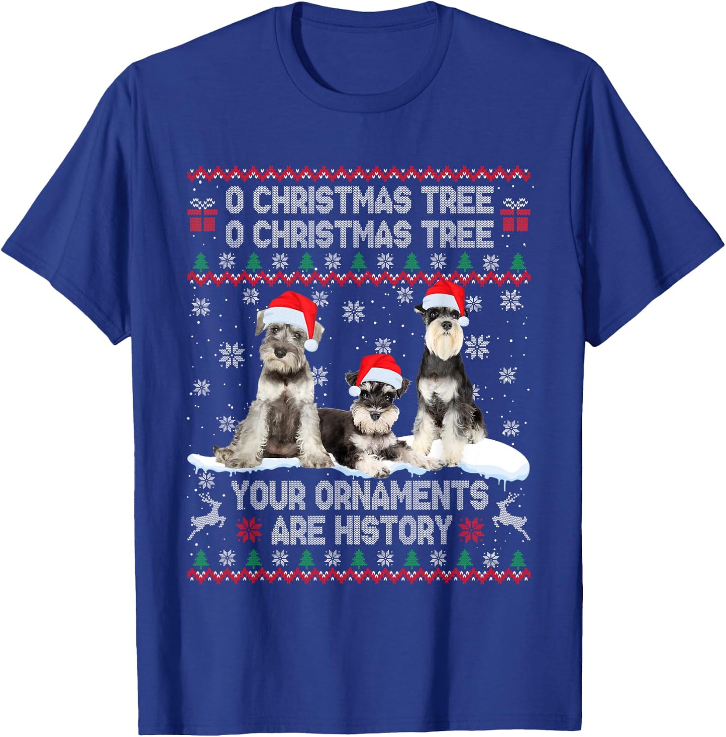 Schnauzer Dog Ugly Sweater Christmas Light Xmas Pajama T-Shirt - T-Shirt | Royal