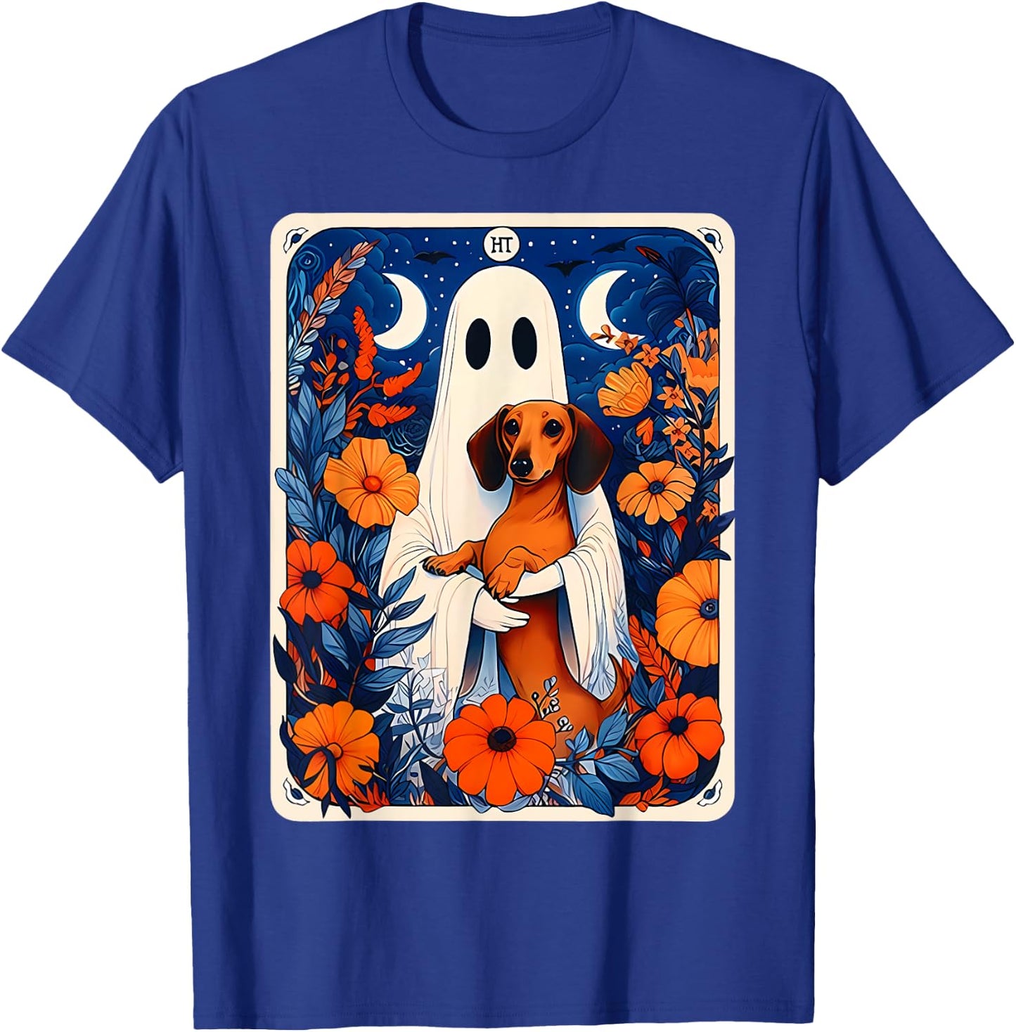 Ghost Holding Dachshund Spooky Tarot Card Fall Halloween T-Shirt - T-Shirt | Royal