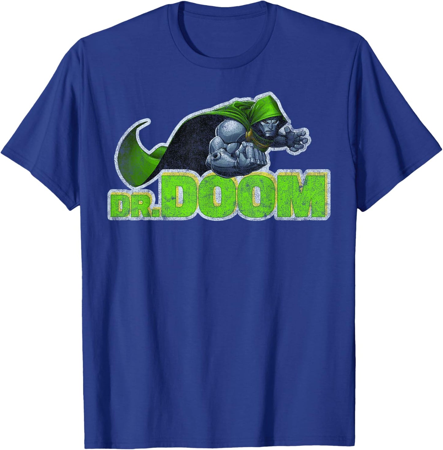 Marvel Dr. Doom Metal Armor Distressed Text T-Shirt - T-Shirt | Royal
