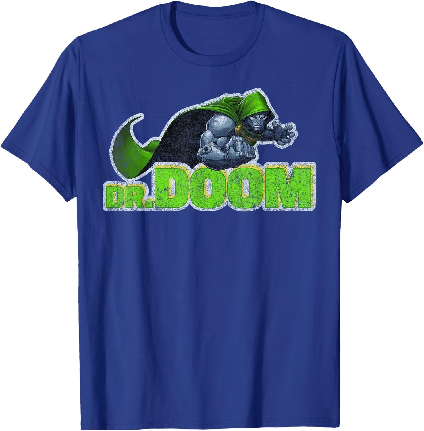 Marvel Dr. Doom Metal Armor Distressed Text T-Shirt - T-Shirt | Royal