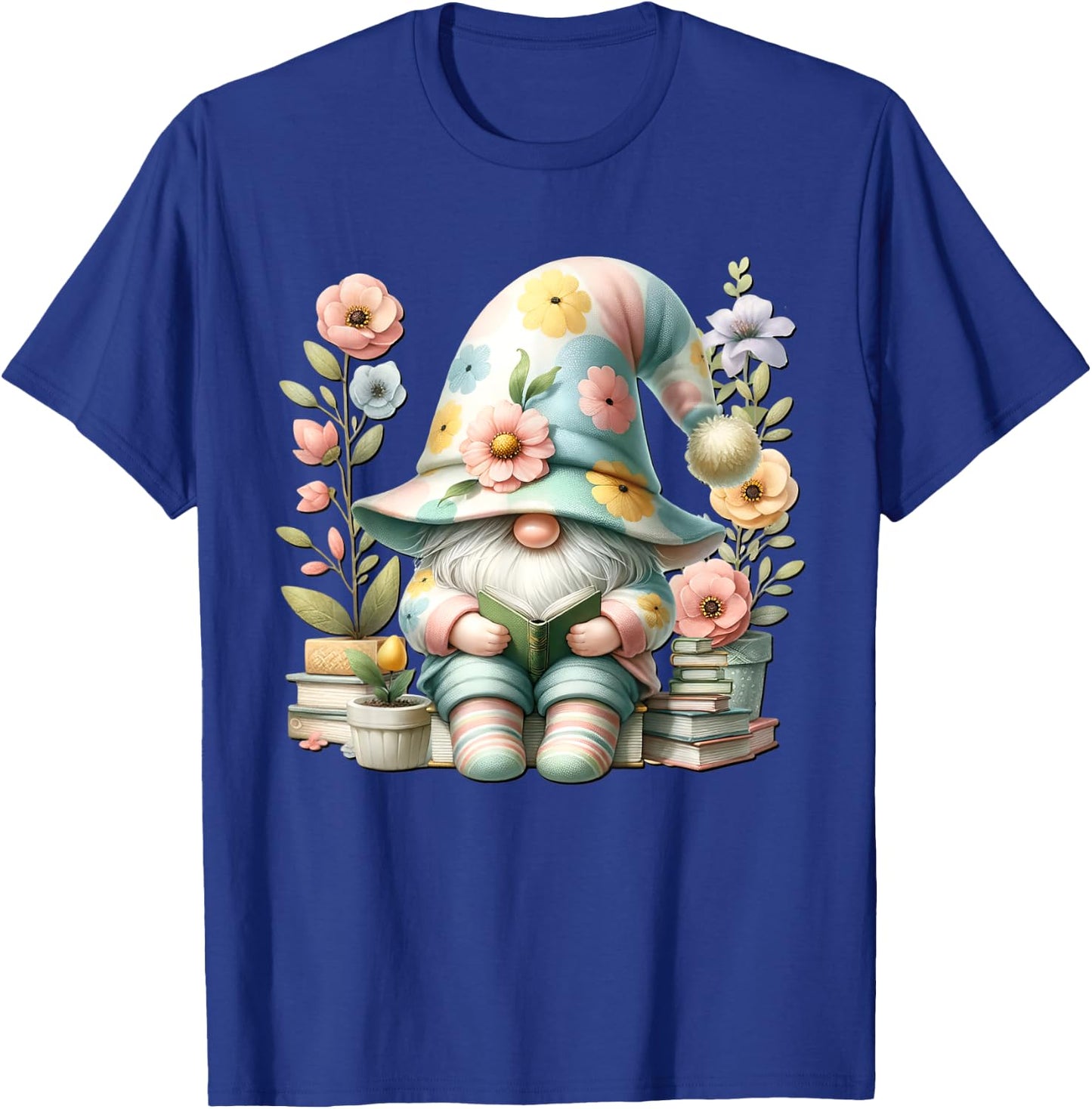 Book Reading Themed Retired Gnome Cute Wildflower T-Shirt - T-Shirt | Royal