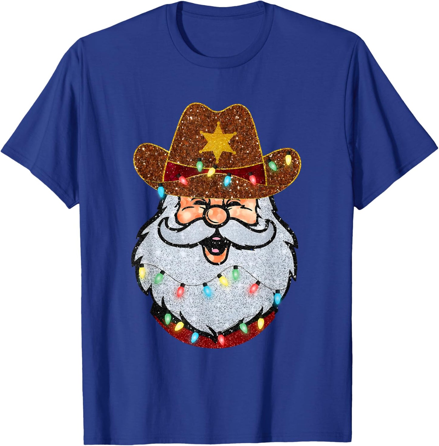 Santa Cowboy Western Christmas Xmas Lights Holiday Pajamas T-Shirt - T-Shirt | Royal