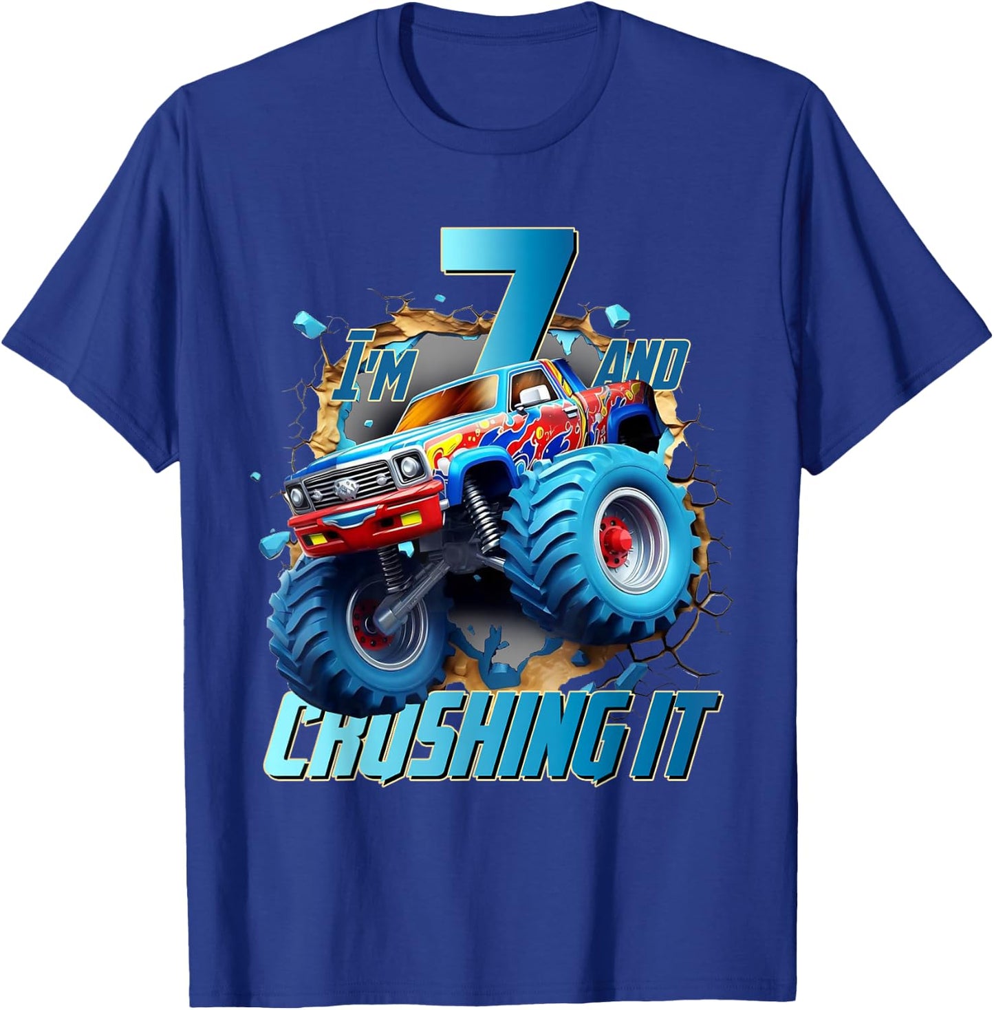 I'm Crushing it Monster Truck 7 Year Old Boys 7th Birthday T-Shirt - T-Shirt | Royal