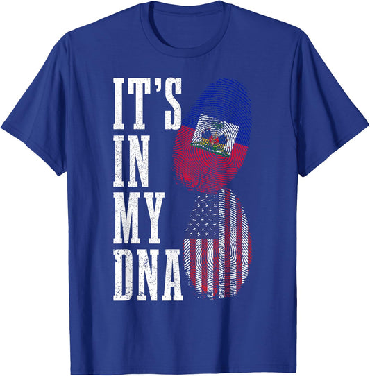 Haiti USA It's in My DNA American Flag Pride Haitian Roots T-Shirt - T-Shirt | Royal