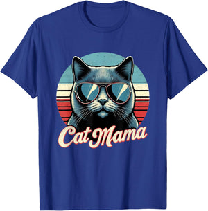 Cat Mama Cool Russian Blue Cat Mother's Day Retro Cat Mom Women Girls Kids T-Shirt - T-Shirt | Royal