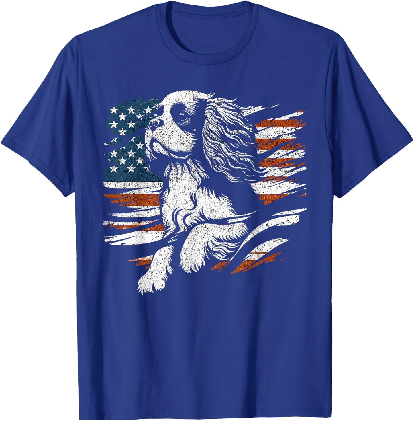 Cavalier King Charles Spaniel American USA Flag 4th of July Women Men T-Shirt - T-Shirt | Royal