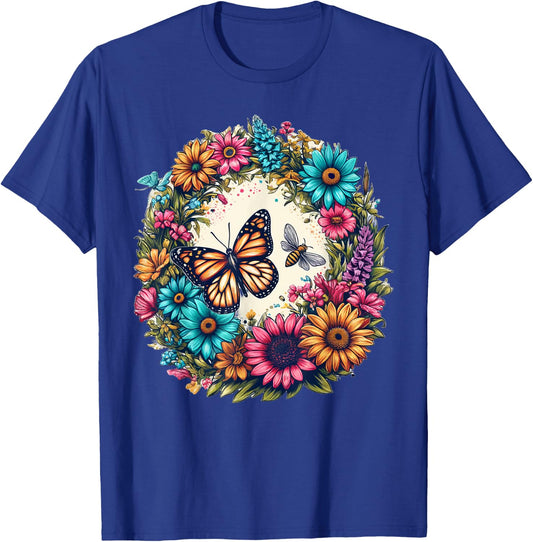 Cottagecore Aesthetic Floral Butterfly Bee Flowers T-Shirt - T-Shirt | Royal