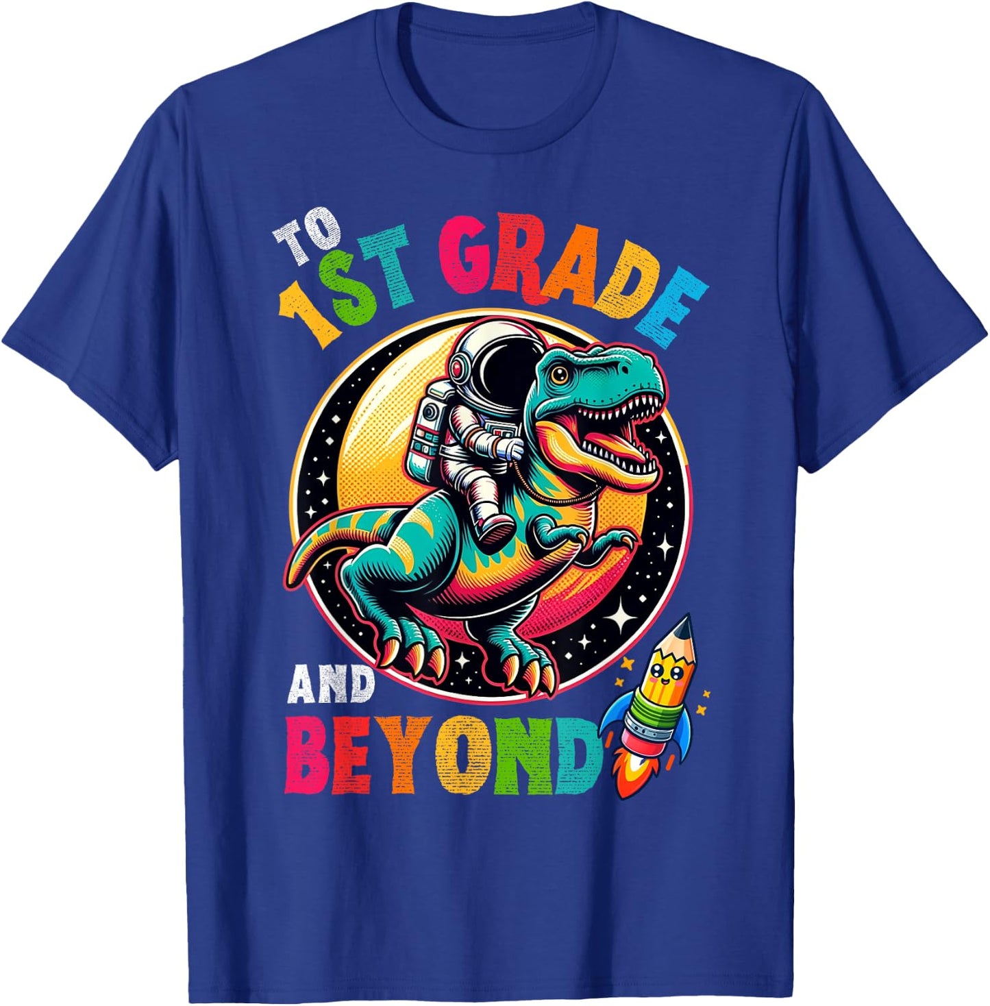 Astronaut Dinosaur boys First day back to School 1st grade T-Shirt - T-Shirt | Royal