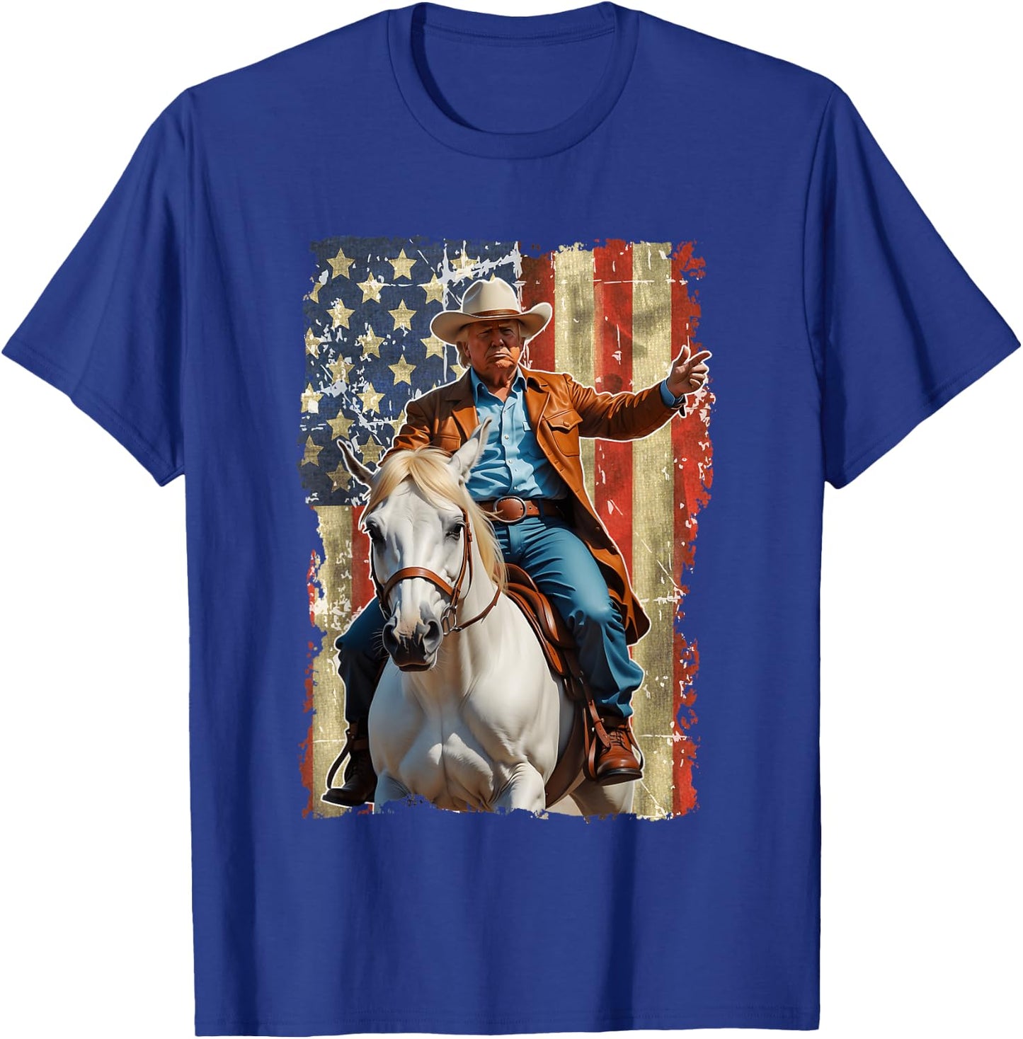 Trump Riding Horse American Flag Cowboy T-Shirt - T-Shirt | Royal