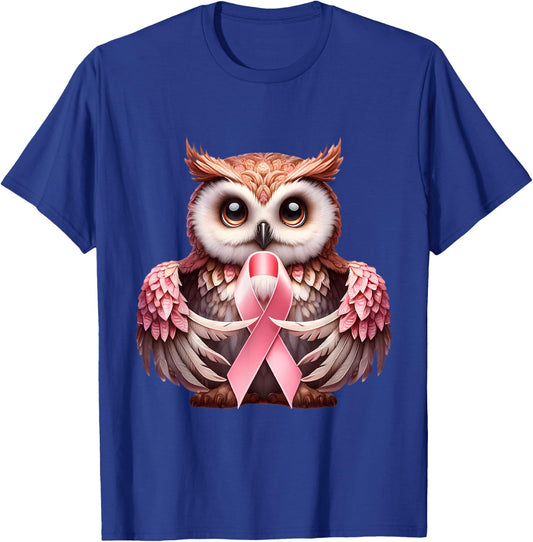 Breast Cancer Awareness Cute Owl Pink Ribbon Bird T-Shirt - T-Shirt | Royal