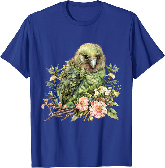 Kakapo Bird Wildlife Floral Drawing Jungle Kakapo Bird Lover T-Shirt - T-Shirt | Royal