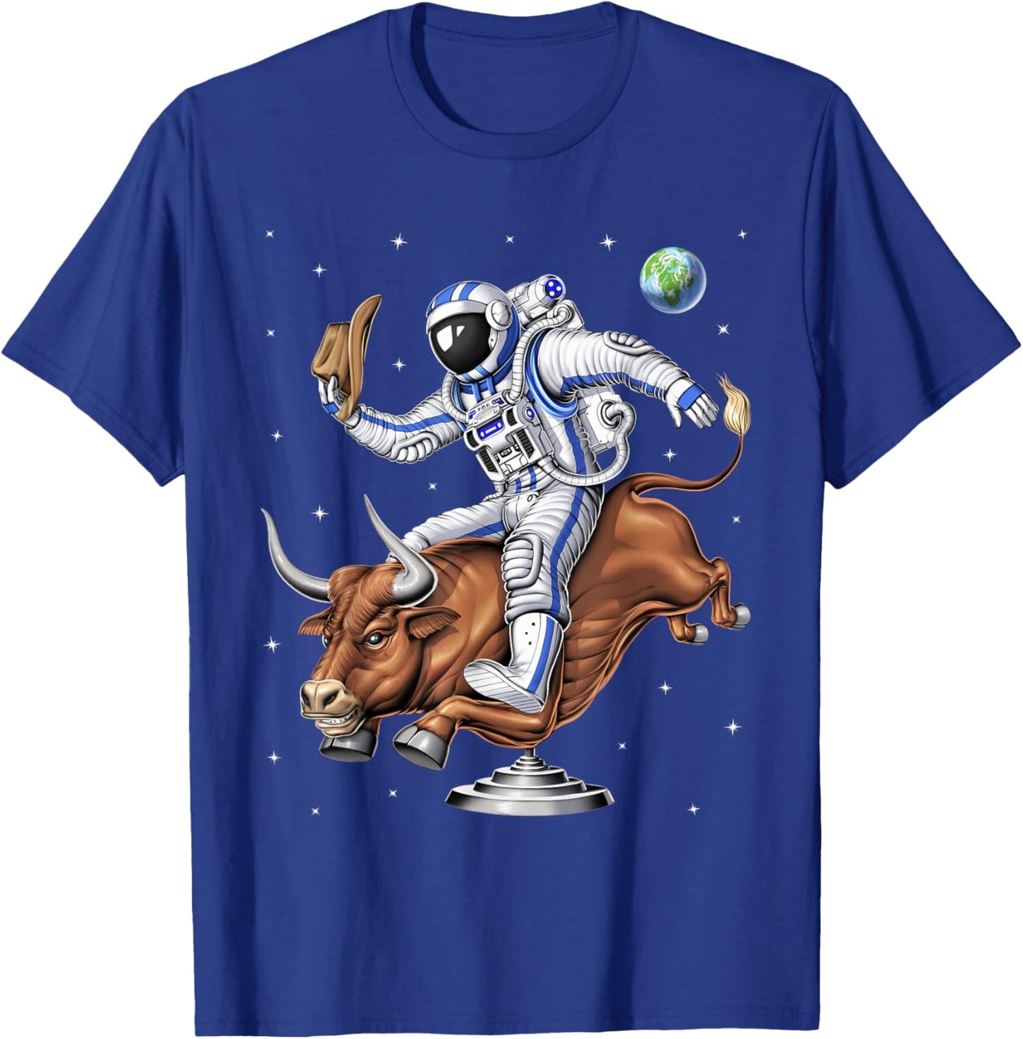 Space Astronaut Cowboy Riding Rodeo Bull Western Country T-Shirt - T-Shirt | Royal