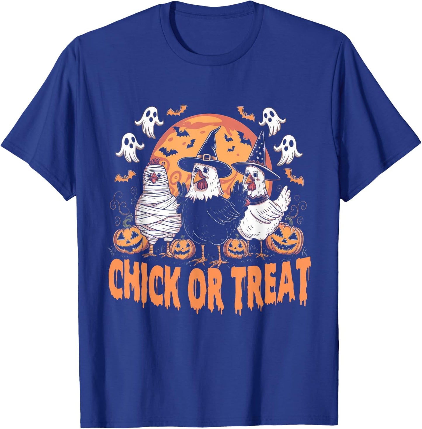 Halloween Spooky Chicken Autumn Chick or Treat Pumpkin Witch T-Shirt - T-Shirt | Royal